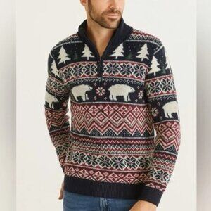 Aspen Quarter Zip Mock Turtleneck Fair Isle Winter Holiday Sweater Men's Medium